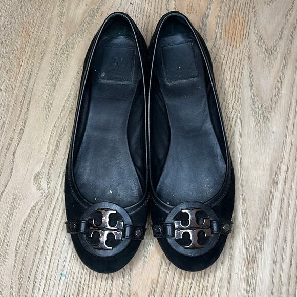 Tory Burch Aaden Suede Ballet Flats Slip Ons Black Gunmetal Size 7.5 - Picture 7 of 10